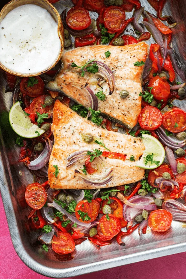 Easy keto one pan salmon dinner recipe.