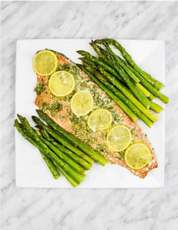 Keto Sheet Pan Salmon and Asparagus recipe.