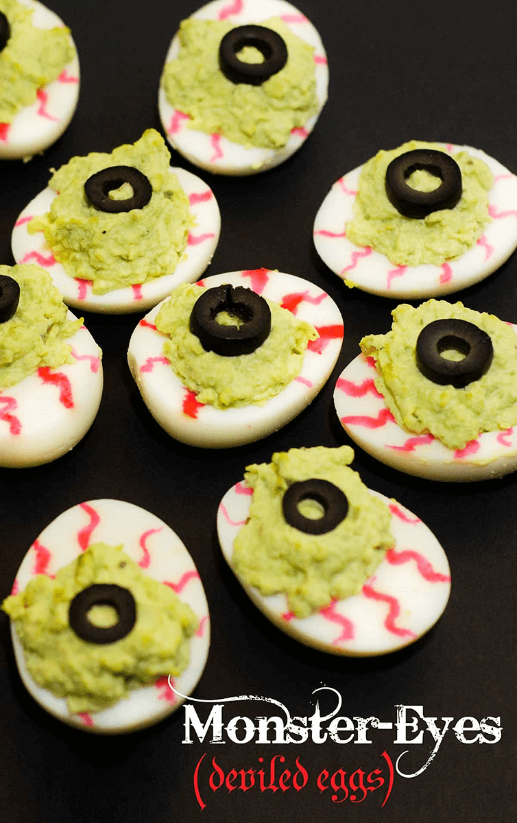 Spooky Monster Eyes Halloween Deviled Eggs.