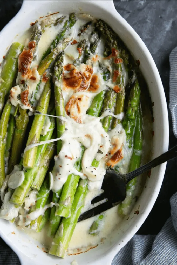 Cheesy Baked Asparagus Gratin Recipe.