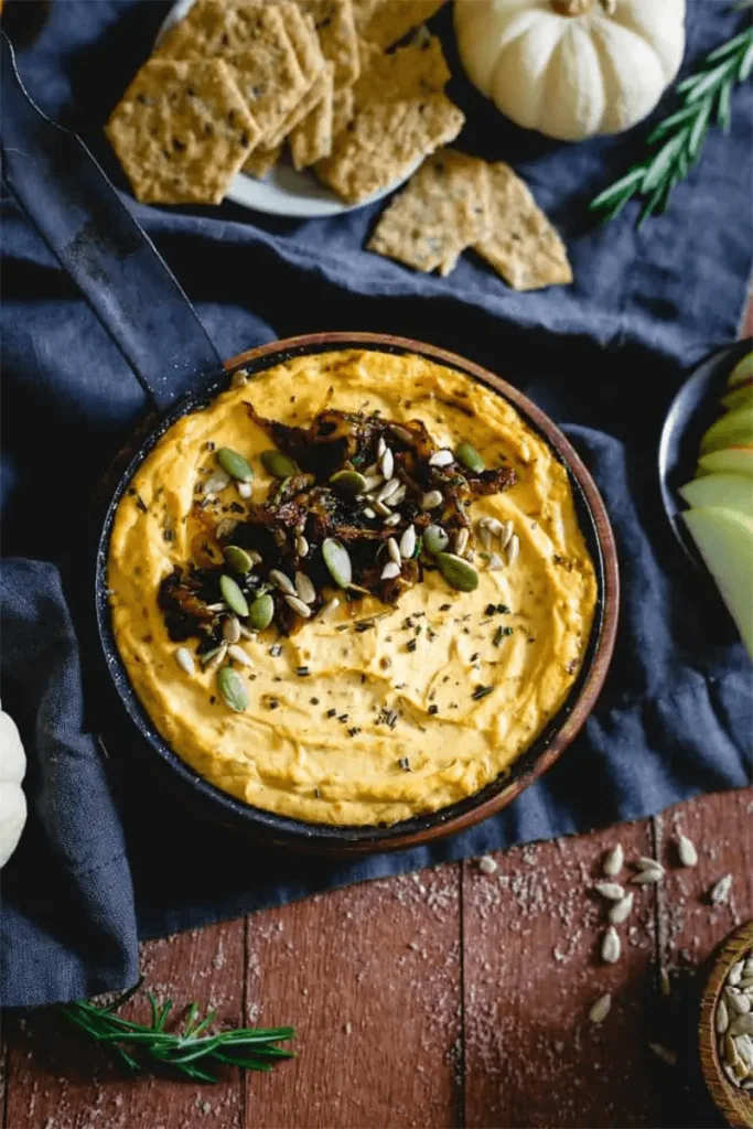 Pumpkin Goat Cheese Dip with Caramelized Onions recipe.